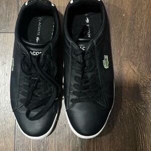 Lacoste Black Low-Top Leather Sneakers with White Soles